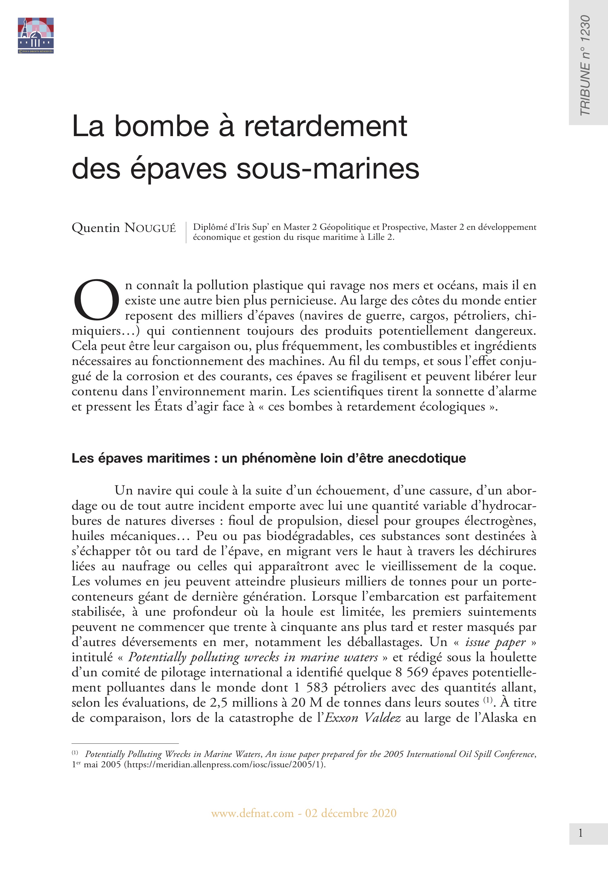 La bombe à retardement des épaves sous-marines (T 1230)
